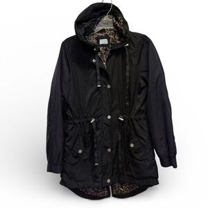 Women's Black Hooded Jacket with Leopard Lining Medium (8-10) Time & Tru